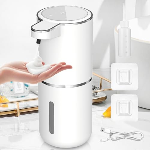Seifenspender Automatisch,380ml Elektrischer Seifenspender mit Sensor,4 Stufen Verstellbar USB Wiederaufladbar Seifenspender Wandbefestigung,Ohne Bohren IPX5 Wasserdicht für Küchen,Bad,Schule,Hotel