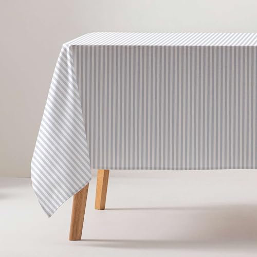 GAMUSI Tischdecke, schmutzabweisend, rechteckig, Baumwollstoff, wasserdicht, graue Streifen, 160 x 100 cm