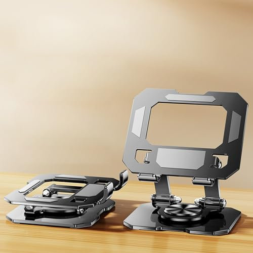 Gorger Ergonomic Laptop Stand Adjustable Height, 360° Rotatable Air-Ventilated Riser Holder with Foldable Design, Compatible with All Laptops (Black/Silver) (Black)