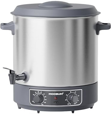 MOOSUM 27 Liter Einkochvollautomat(30-100℃), Timer(20-120 Min), Überhitzungsschutz, Ablaufhahn, Edelstahl, silber