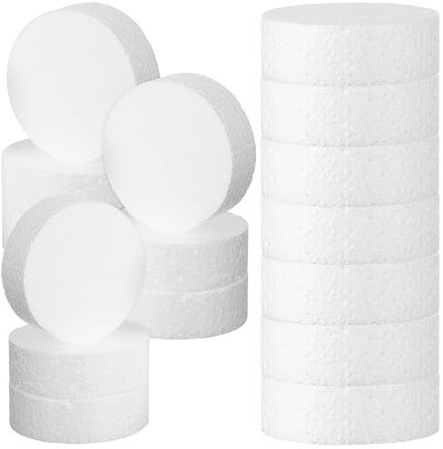Sewroro 24pcs Round Foam Discs Craft Foam Circles Cake Dummies for Crafts Blocks Cake Decorating Models