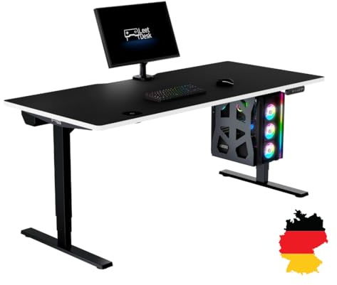 LeetDesk Tavolo Pro Gaming in nero bianco – Scrivania elettrica regolabile in altezza – Scrivania per computer – Ergonomico – Minimalista – 180 x 80 cm