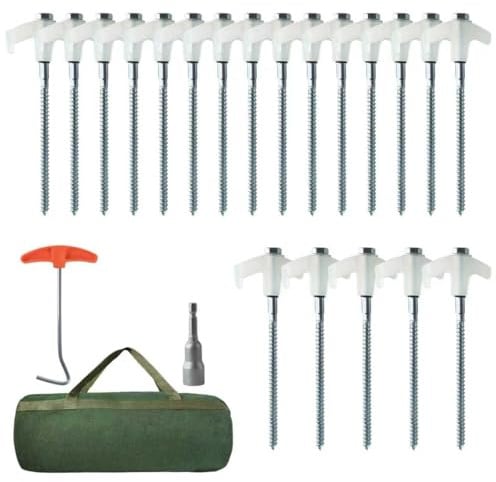 20 x Zeltheringe, Drehbare Zeltheringe mit Gewinde, Heringe Camping für Verschiedene Campingumgebungen, Zeltpflöcke ideal für harten Boden, Wald, Wiesen, Felsen (weiß)