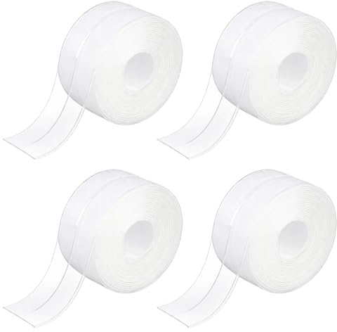 Tbintul 4Pcs Plinthe Souple Autoadhésive,Transparent Bande D'étanchéité,Joint Salle de Bain Ruban Auto-Adhésif pour Cuisine Salle de Bain Plafond Coutures(3.2m*3.8cm)