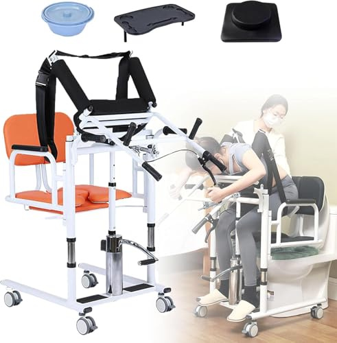 ZQHQKJ Patientenlifter Hydraulisch für Zuhause höhenverstellbar 42-65 cm | 180° Seiteneinstieg Transferstuhl für Bett Rollstuhl Bad WC | Manueller Patientenlifter mit 200 kg Tragkraft Orange