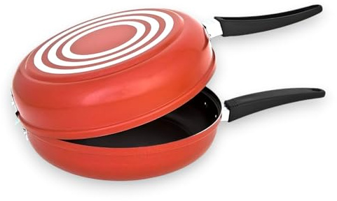 Genérico Sartén Doble Maxiflon Tortillera Antiadherente – Volteable Para Tortillas, Arepas Y Quesadillas – Aluminio Resistente – Varios Tamaños (1, Rojo Con Diseño Circular Blanco, 24 cm)