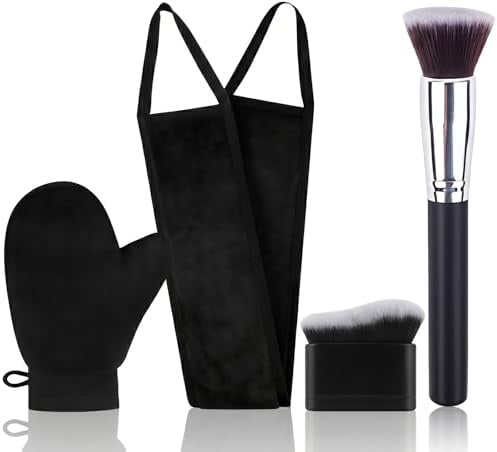 Vesavifaka 4-in-1 Selbstbräuner Handschuh Set, Wiederverwendbarer Eincremehilfe für Rücken, Bräunungsbürste für Körper Gesicht, Selbstbräuner Gesicht mit Aufbewahrungstasche – Schwarz