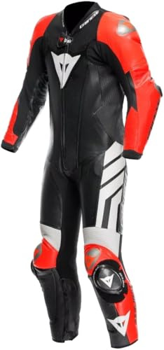 Dainese Mugello 3 D-Air perforierte 1-Teiler Motorrad Lederkombi, schwarz/rot/weiß, 62
