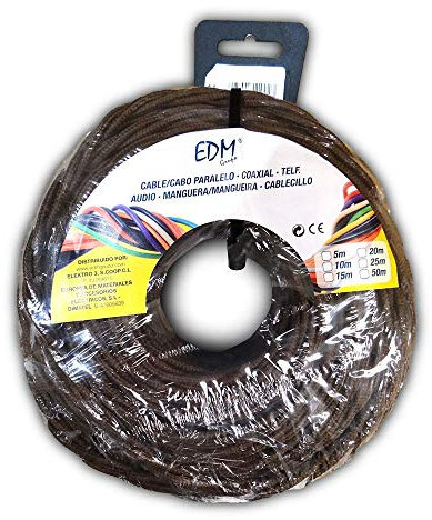 EDM 11907 Cable Paralelo Textil Trenzado, Marrón, 2 x 1 mm