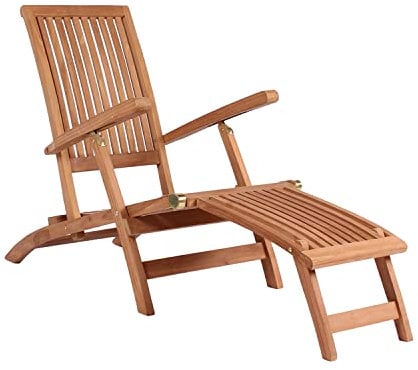 MR. DEKO® Deckchair Yacht Teak | Liegestuhl aus Teakholz - klappbar & wetterfest | Relaxliege für Garten, Balkon & Sauna | Sonnenliege mit Verstellbarer Rückenlehne - Luxus Gartensessel