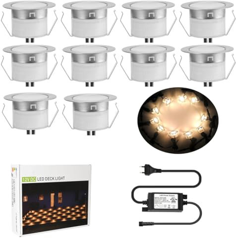 INDARUN Bodenstrahler Außen 10er Set, WarmesWeiß, LED Bodeneinbaustrahler Aussen, IP67 Wasserdicht, DC12V, Ø45mm, Terrassenbeleuchtung, Bodenleuchten Außen