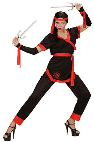 Originelle Verkleidung Ninja-Kriegerin/Schwarz-Rot in Größe S (34/36) / Sportlich eleganter Shinobi-Anzug für Damen/Wie geschaffen zu Fasching & Asia Party