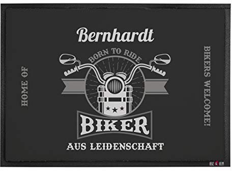 Herz & Heim® Fußmatte mit Namen Bedruckt für echte Biker aus Leidenschaft 70 cm x 50 cm (B/H)