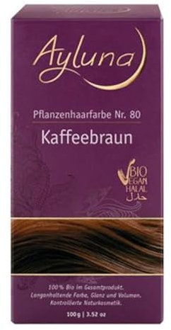 Ayluna Pflanzenhaarfarbe 80 Kaffeebraun, vegane Haarfarbe mit Henna, indischer Krapp, Fenugreek & Kamille, für eine langanhaltende Färbung, Glanz & Volumen, Ammoniakfrei, 100% Grauhaarabdeckung, 100g