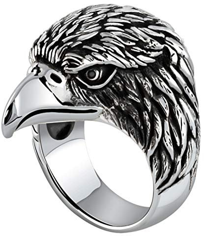 ANAZOZ Silber Ring 925 Herren Punkrock Adler Ring Ring Männer Ringe Silber Verlobungsring Totenkopf Ringe Herren Gold Ring Herren Punk Silber Punk Schmuck für Männer Größe:66 (21.0)
