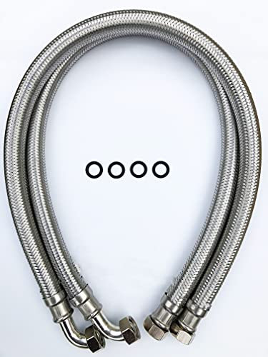 22mm, 800mm Long High Flow Stainless Steel Water Softener Connection Hoses, Pair 3/4 BSP
