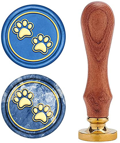 craspire Wachs-Siegel-Stempel, Siegelwachsstempel Hund Pfotenabdrücke Retro Holzstempel Wachssiegel 25 mm Abnehmbar Messingdichtung Holzgriff Für Umschläge Einladungen Hochzeit Verschönerung Flasche