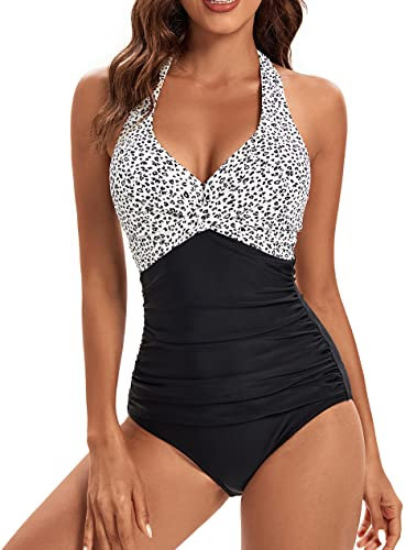 Viloree Femme Maillot de Bain 1 pièce Amincissante Slim Push Up Monokini Dos Nu Bikini Blanc Fleur M