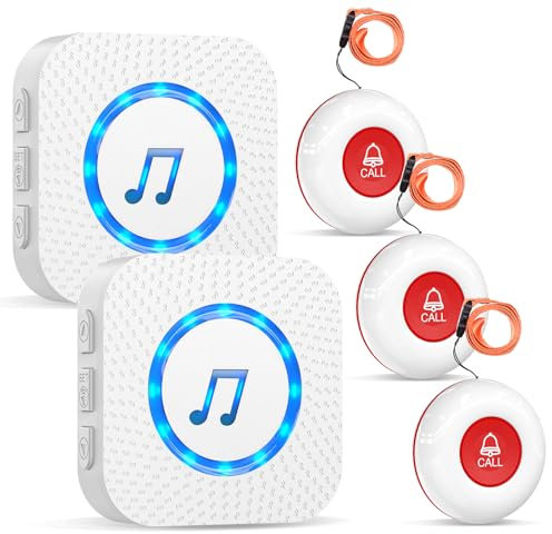 ChunHee Bouton d'appel d'urgence pour Personne âgé/Bracelet Alarme Personne Agee/Téléavertisseur sans Fil/Avertisseur pour Personne âgé/Alarme Maison Récepteur Distance de 500 Pieds (Ensemble C)