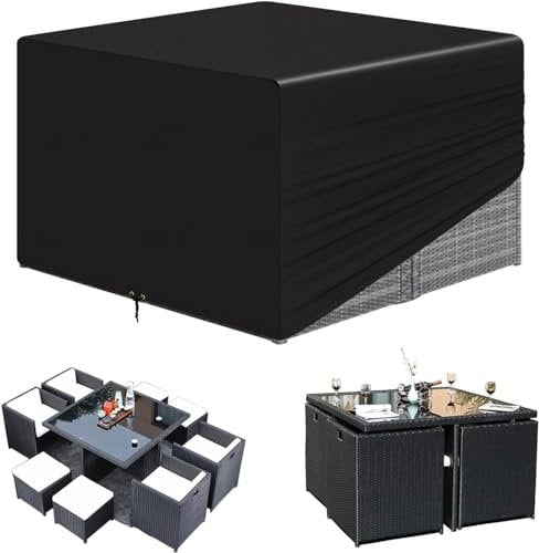 RICHIE Cube Gartenmöbel Abdeckungen wasserdicht, 125x125x71cm Rattan Cube Set Abdeckung, Garten Platz 420D Heavy Duty Outdoor Patio Tischabdeckung, Winddicht, Anti-UV für Stuhl und Tisch Sofa