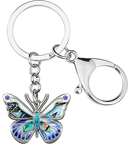 BONSNY Alliage d'émail Adorable Papillon Insecte Bijoux Porte-clés pour Femmes Anneaux de clés de voiture Sac à main Cadeaux Accessoires Charms (Bleu)