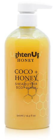 LightenUp Honey Body Wash - 16.9 Fl oz / 500 ml - Natural Shower Gel, Cruelty Free, Premium Honey Extract, with Shea Butter