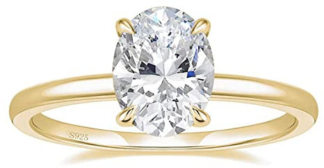 Titaniumcentral Ringe für Damen Silber 925 Solitärring 3CT Oval Zirkonia Verlobungsringe Versprechen Ring Eheringe Rosegold Gold (Gelbgold,52 (16.6))