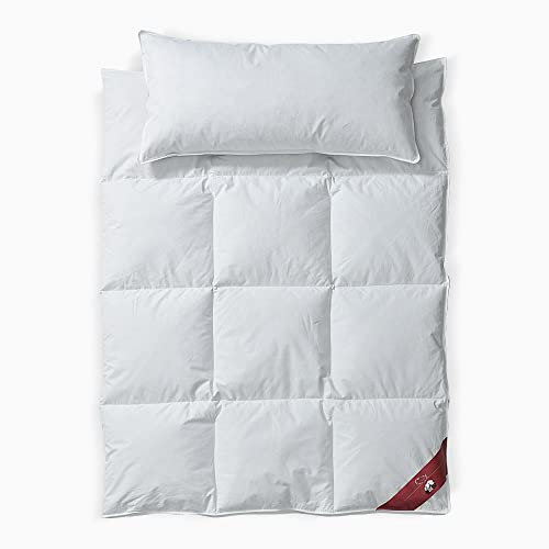 RIBECO GERMANY Daunenbettdecke Johanna 155x220 cm & Kopfkissen 40x80 cm im 2er Set –Daunendecke & Kopfkissen aus Federn & Daunen, allergikerfreundlich, Made in Germany, Wärmeklasse: warm