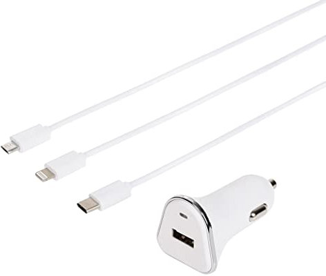 TURBOCAR - Chargeur Voiture - Kit spécial Voiture pour Charger Votre Smartphone - 1 Prise Allume Cigare 12V - avec 1 Port USB 5V - 1 câble d'alimentation de 65 cm avec 3 Embouts USB-C Micro USB