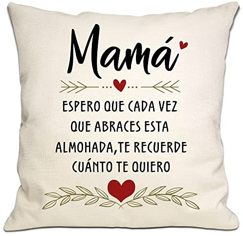 Bommex Cojín Regalo para Mamá - Espero Que Cada Vez Que Abraces Este Cojín Te Recuerde Lo Mucho Que Te Quiero - Funda de Cojín de Hija Hijo para Cumpleaños, Día de la Madre, Navidad