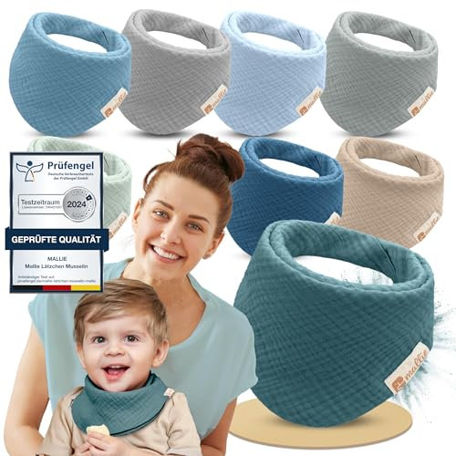 Mallie® Musselin Lätzchen Baby im 8er Set | Als Bibs, Dreieckstuch oder Baby Lätzchen | Als Musselin Halstuch, Musselintücher und Babylätzchen | Sabberlätzchen und Halstücher
