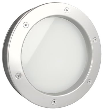 MLS Ojo de Buey B4000, de Aluminio Robusto, Vidrio de Seguridad VSG, Apto para Puertas de 40 mm de Espesor, Tornillos de Fijación Visibles en Ambos Lados, 250 mm de Diámetro, Vidrio Mate, Plata