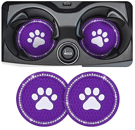 CGEAMDY 2 Pezzi Sottobicchieri da Auto, Simpatici Sottobicchieri Pittura Diamante Zampa Universale per Auto, Sottobicchiere Antiscivolo, Resistente E Inodore, Accessori Per Auto Interni(Viola-Bianco)