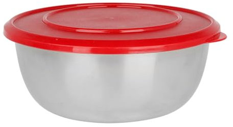 Equinox 530626 Bol de cuisine en Acier Inoxydable 1,5L Ø 19 cm H 7 cm - Bol mélangeur avec couvercle hermétique en plastique rouge