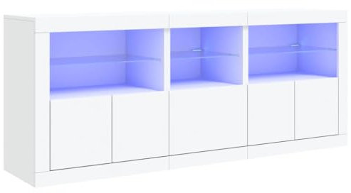 vidaXL Sideboard, Kommode mit viel Stauraum, Highboard Schrank mit LED-Leuchten, Anrichte Beistellschrank Standschrank, Modern, Weiß