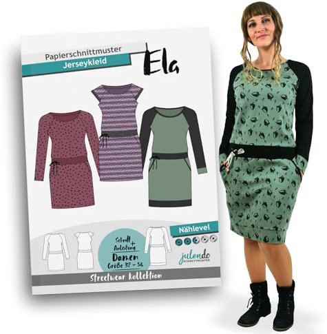 JULENDO Schnittmuster Jerseykleid Ela | Papierschnittmuster für Damen mit Nähanleitung - Raglanärmel (PS-012-54)