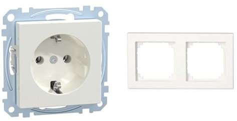 Schneider Electric Merten MEG2301-0319 Einsatz Schutzkontakt-Steckdose System M & Merten 478129 M-Smart Rahmen für Steckdosen und Schalter 2-fach, polarweiß glänzend