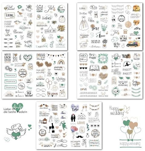 Tsathoggua Hochzeit Sticker Set, Love Stickers für Scrapbook oder Bullet Journal, Aufkleber für Gästebuch, Fotoalbum (Creme)