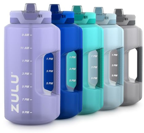 Zulu Goals Gallon 128oz Large Water Bottle Jug with Time Marker & Handle for All Day Hydration | Silicone Soft Straw with Locking Leak-Proof Lid | For Gym, Camping, Workout, and Outdoors | Violet