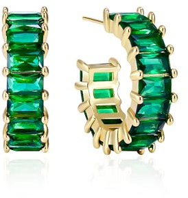 Mesovor Gold Zirkonia Creolen Ohrringe für Damen und Mädchen, 18 Karat Vergoldete Creolen in C-Form, Schmuck für Party, Abschlussball (Grün)