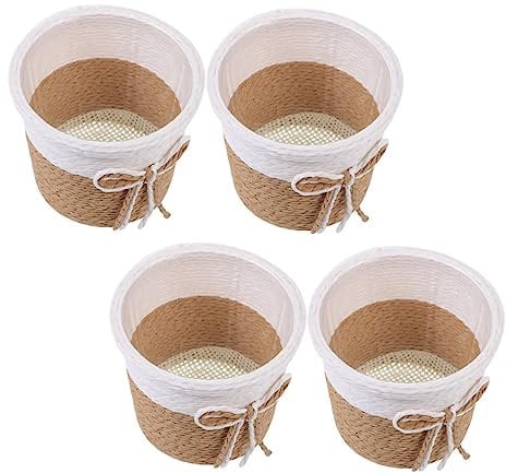 CIYODO 4Pièces Lot de Pots de Fleurs Tissés Papier Imitation Conteneurs pour Plantes Décoration pour Maison et Bureau Écologique Eau