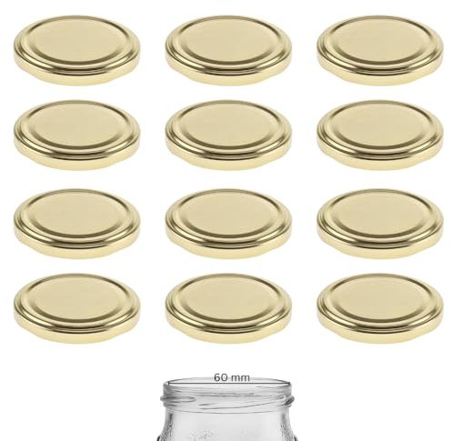 mikken Lot de 12 couvercles TO 70/7,3 cm pasteurisables pour pots à confiture Twist-Off Couvercle de rechange pour bocaux à conserve Doré