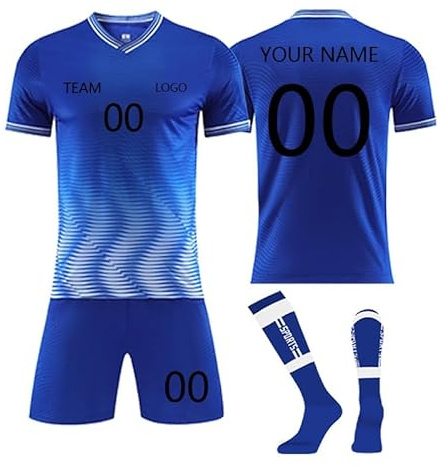 Maillot de Foot Personnalisé avec Nom, Numéro et Logo Ensemble de Football Homme Garçon Football Tenues de Sport avec Shirts Shorts et Chaussettes pour Enfant et Adulte
