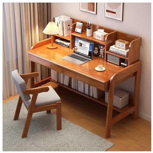 Schreibtisch aus Massivholz mit Aufsatz und 2 Schubladen, moderner Computertisch im Mid-Century-Stil, einfacher Arbeitstisch, Home-Office-Arbeitsplatz mit offenem Lagerregal, 31 x 24 x 41 Zoll