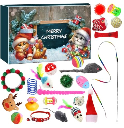 Katzen-Adventskalender 24 Tage Countdown Sets Interaktives für Katzenliebhaber Weihnachtsüberraschung mit täglichem Spaß für Haustiere (Brown, 32x28cm)