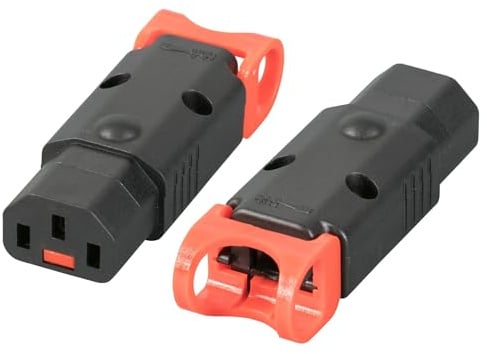 IEC Lock+ PA130100BK Straight The World's First Locking Rewireable IEC320-C13 Connectors No More Accidental Unplugging or Disconnections (Straight)