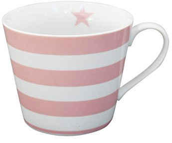Krasilnikoff - Happy Cup - Henkelbecher - Kaffeetasse - Tasse - Streifen in pink Höhe 9 cm Ø 10 cm