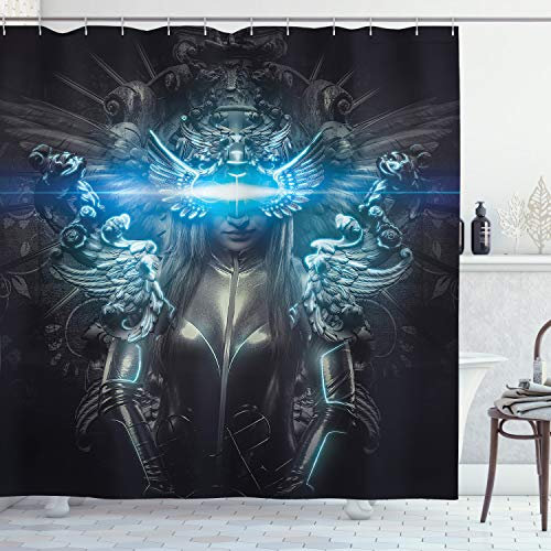 ABAKUHAUS Fantasie Duschvorhang, Princess Gothic, Stoffliches Gewebe Badezimmerdekorationsset mit Haken, 175 x 240 cm, Grau