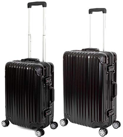 Travelhouse London Koffer Schwarz S-55cm, M-65cm · 2er-Set · Aluminium-Rahmen · Polykarbonat Hartschale · Handgepäckkoffer +Reisekoffer medium · Vol. S-44L · M-67L