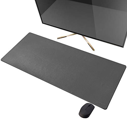 CENNBIE Zweiseitig Schreibtischunterlage Leder 90 x 30cm, Extra große Tischunterlage, PU-Leder Mauspad xxl, Wasserdichte Schreibunterlage auf Schreibtischen,Büro und Zuhause Tischunterlage (Grau)